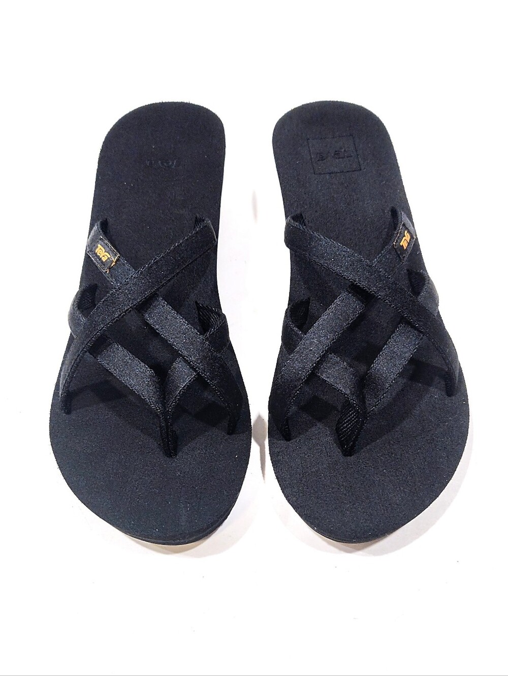 Teva Mush Mandalyn Wedge OLA 2 Sandal Women’s 9 Black Strappy Thong 1.9" Heel